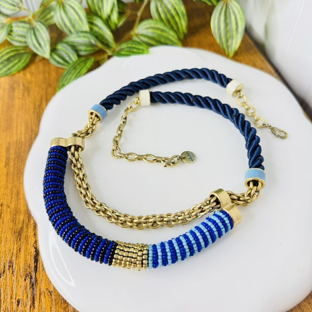 Stella & Dot Marine Collar Necklace Blue Beaded Cord Layered 1478